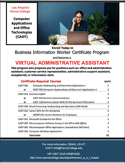Business Information Worker Certificate Program Information