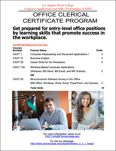 Office Clerical Certificate Program Flyer Information