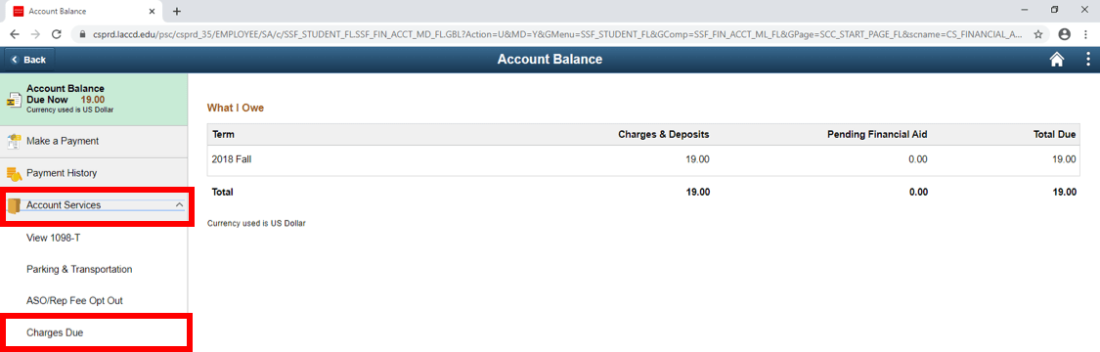 Select Account Services and Charges Due