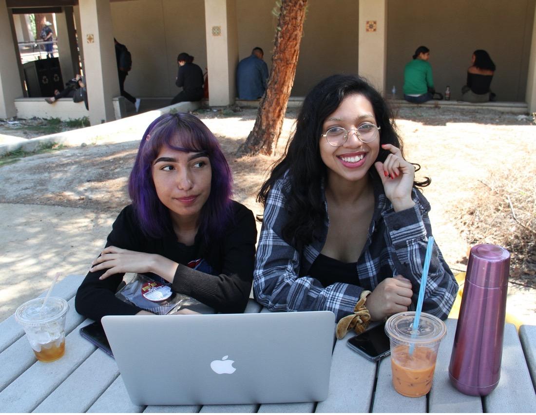Students at computer outside