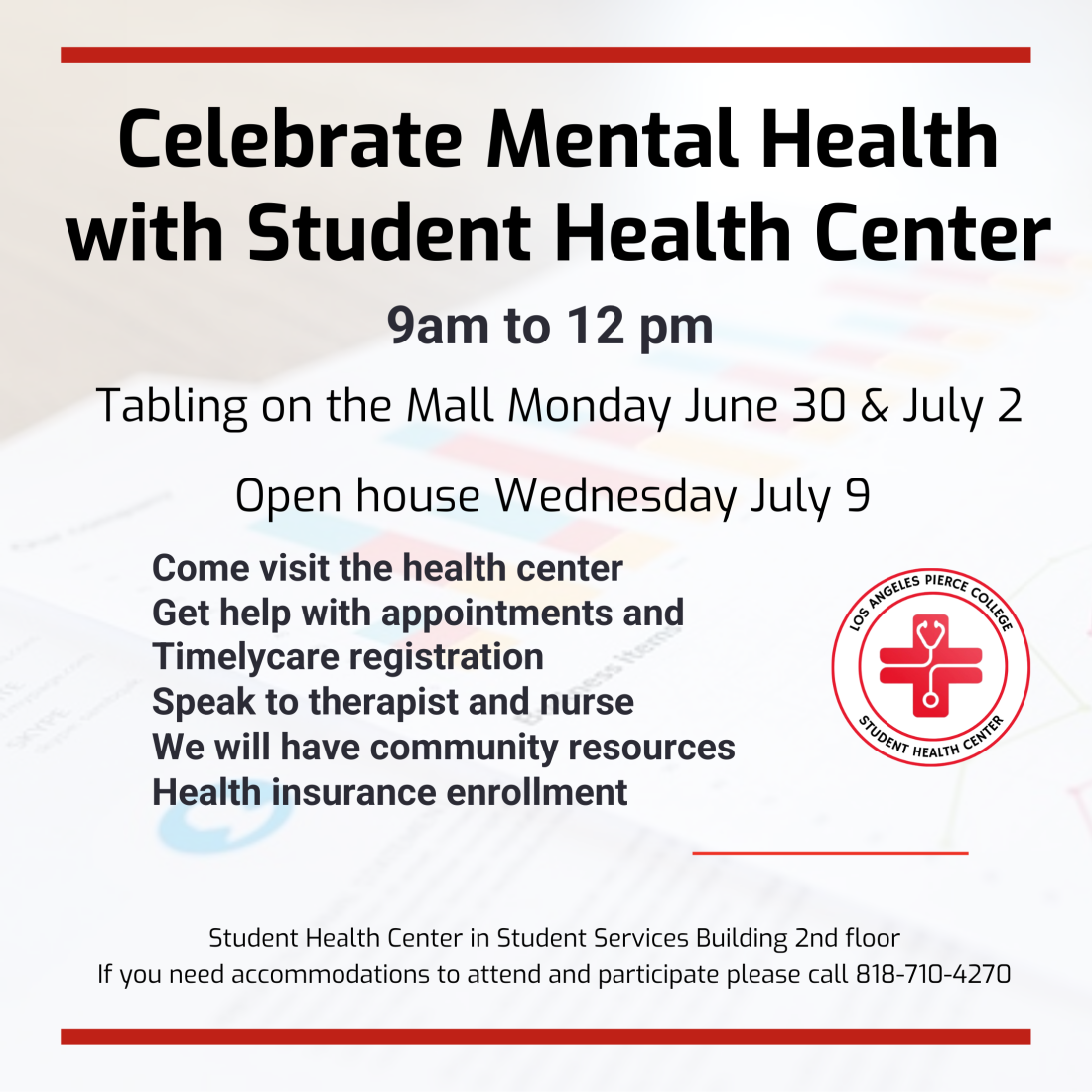 Celebrate Mental Health Open House on July 9 and Tabling on the Mall June 30th, July 2
